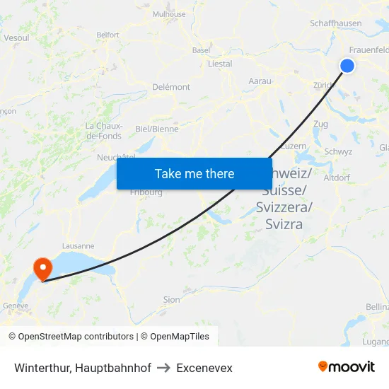 Winterthur, Hauptbahnhof to Excenevex map