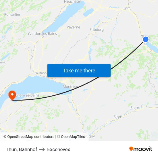 Thun, Bahnhof to Excenevex map