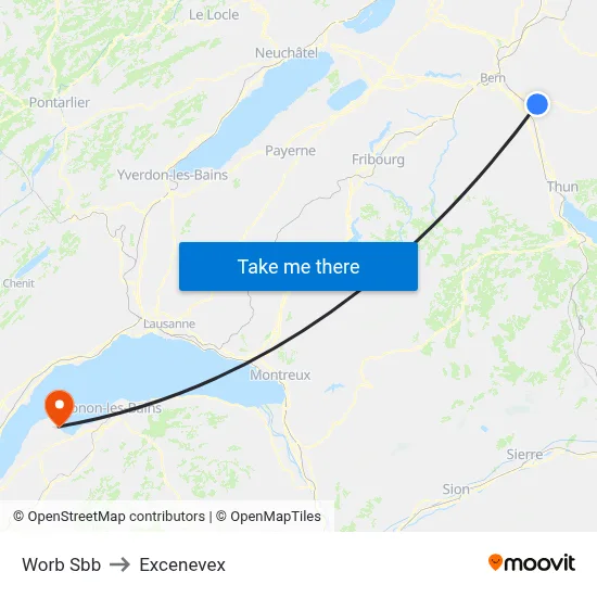 Worb Sbb to Excenevex map