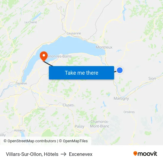 Villars-Sur-Ollon, Tennis to Excenevex map