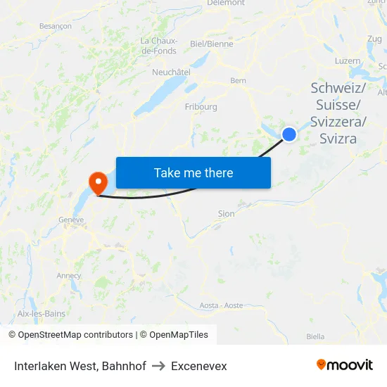 Interlaken West, Bahnhof to Excenevex map