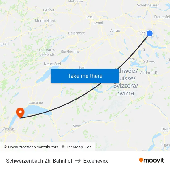 Schwerzenbach Zh, Bahnhof to Excenevex map