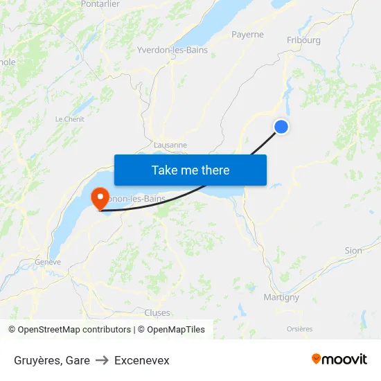 Gruyères, Gare to Excenevex map
