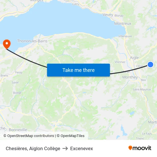 Chesières, Aiglon Collège to Excenevex map