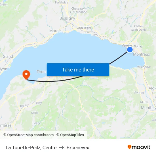 La Tour-De-Peilz, Centre to Excenevex map