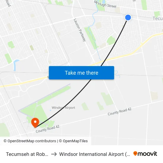Tecumseh at Robinet to Windsor International Airport (YQG) map