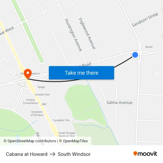 Cabana at Howard to South Windsor map