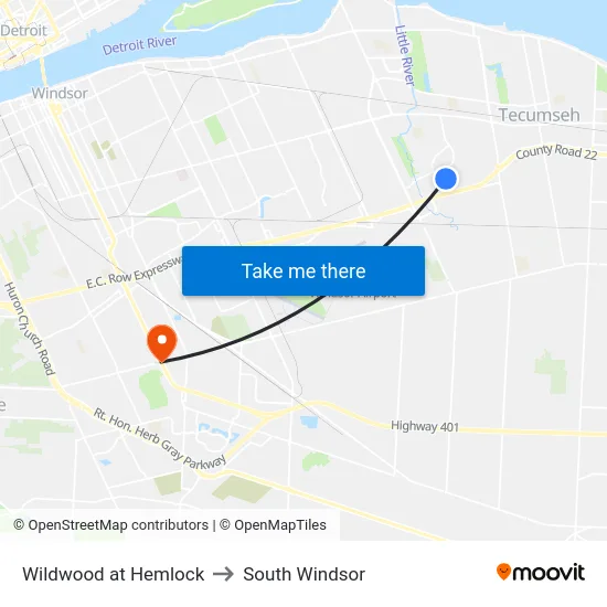 Wildwood at Hemlock to South Windsor map