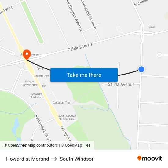 Howard at Morand to South Windsor map