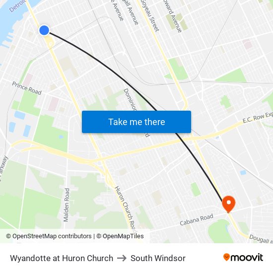 Wyandotte at Huron Church to South Windsor map