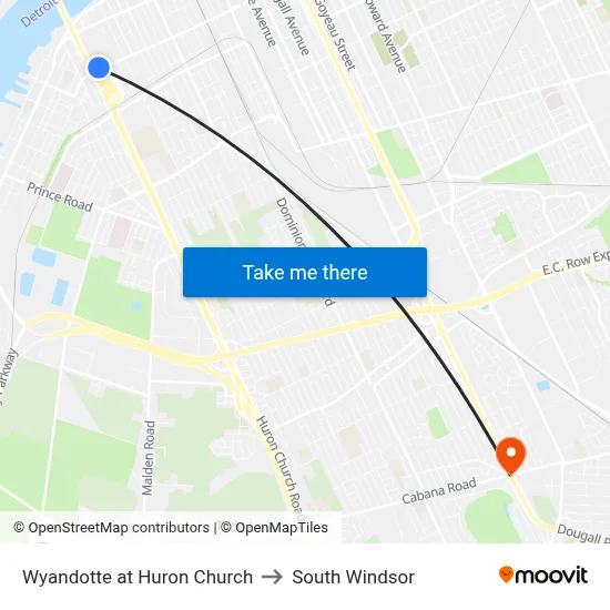 Wyandotte at Huron Church to South Windsor map