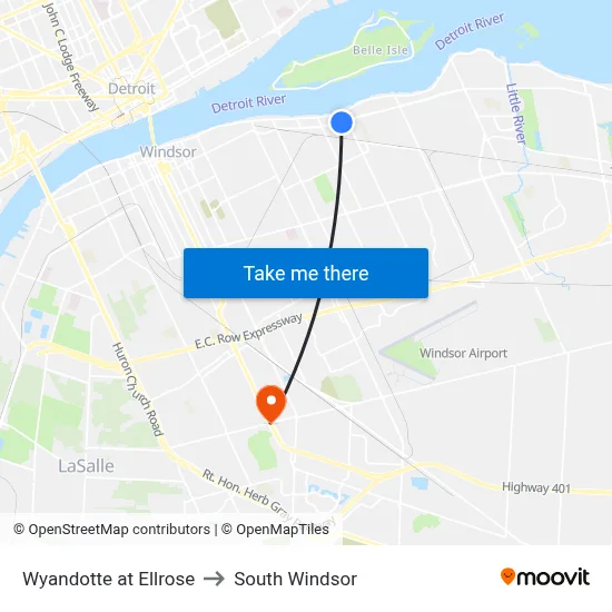 Wyandotte at Ellrose to South Windsor map