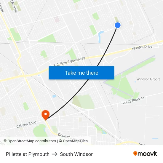Pillette at Plymouth to South Windsor map