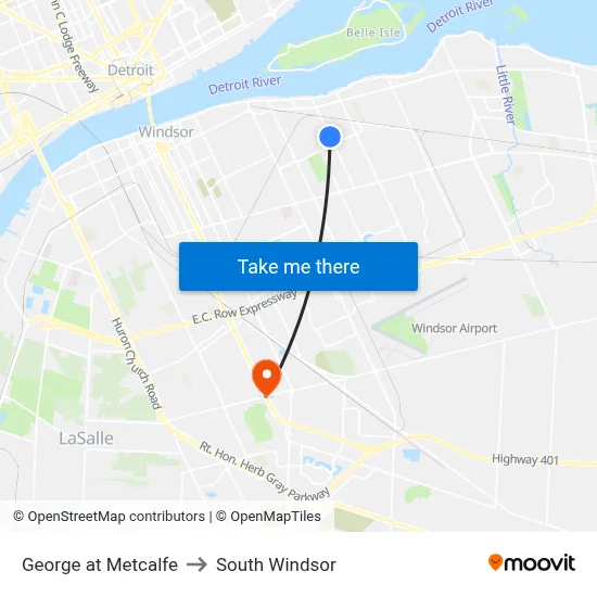 George at Metcalfe to South Windsor map