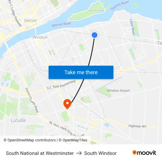 South National at Westminster to South Windsor map