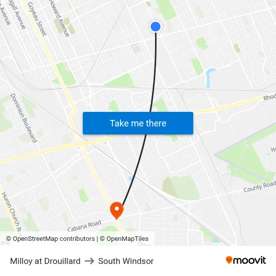 Milloy at Drouillard to South Windsor map