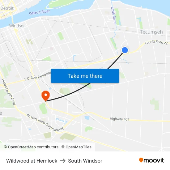 Wildwood at Hemlock to South Windsor map