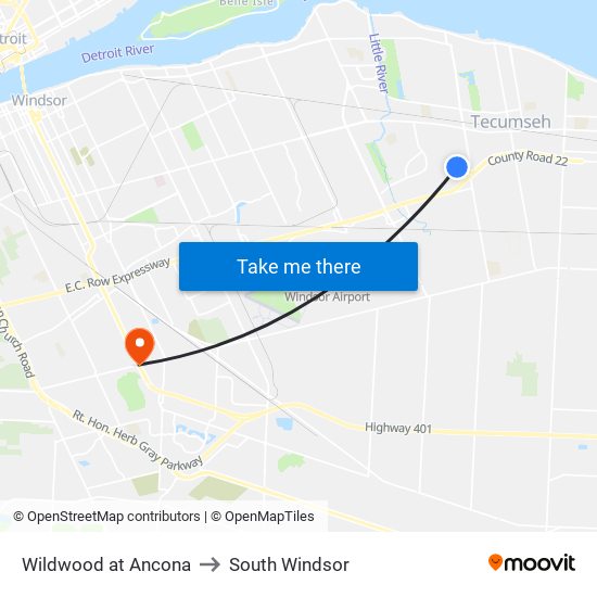 Wildwood at Ancona to South Windsor map