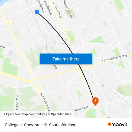 College at Crawford to South Windsor map