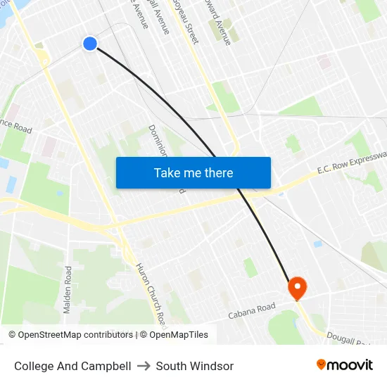 College And Campbell to South Windsor map