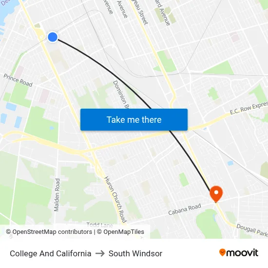 College And California to South Windsor map