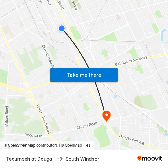 Tecumseh at Dougall to South Windsor map
