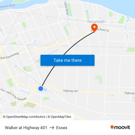 Walker at Highway 401 to Essex map