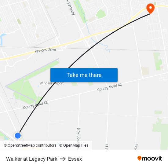 Walker at Legacy Park to Essex map