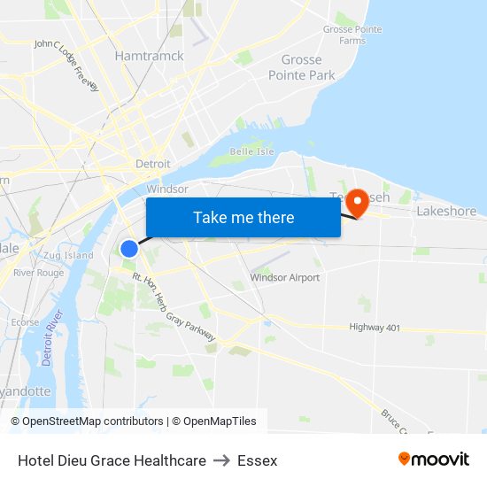 Hotel Dieu Grace Healthcare to Essex map