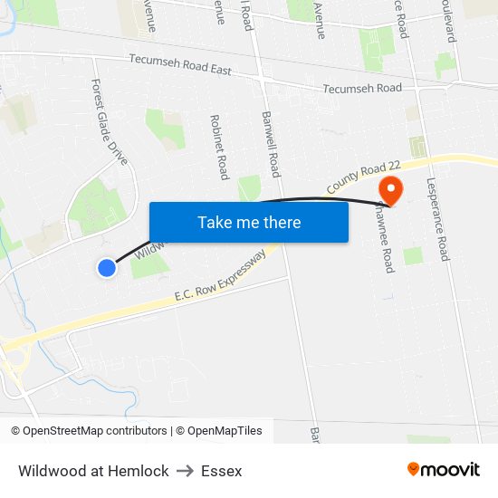 Wildwood at Hemlock to Essex map