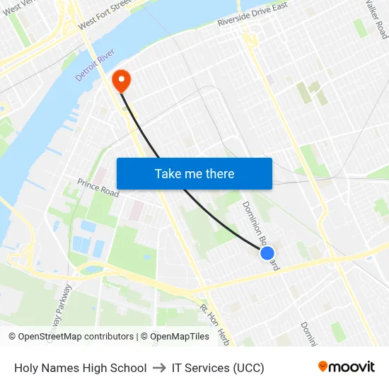 Holy Names High School to IT Services (UCC) map