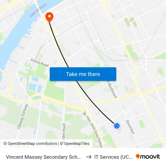 Vincent Massey Secondary School to IT Services (UCC) map
