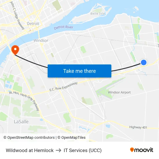 Wildwood at Hemlock to IT Services (UCC) map