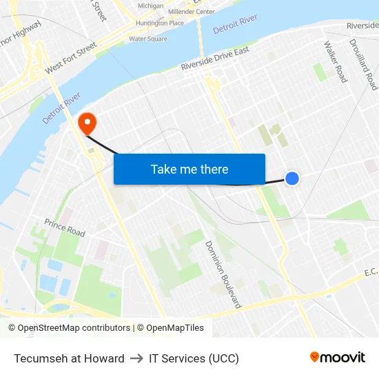 Tecumseh at Howard to IT Services (UCC) map