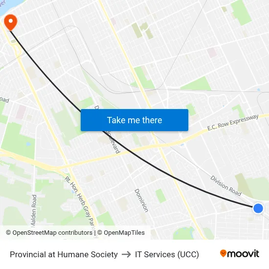 Provincial at Humane Society to IT Services (UCC) map
