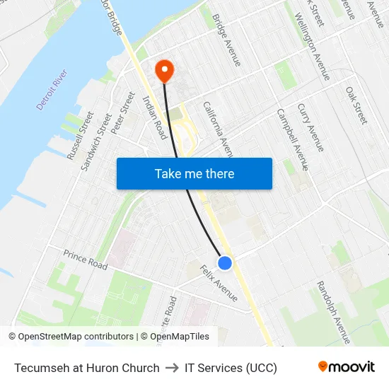 Tecumseh at Huron Church to IT Services (UCC) map