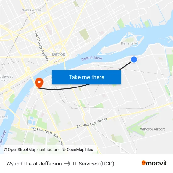 Wyandotte at Jefferson to IT Services (UCC) map