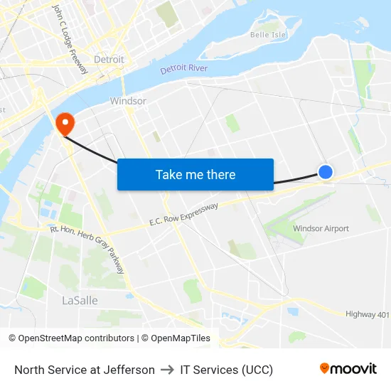 North Service at Jefferson to IT Services (UCC) map