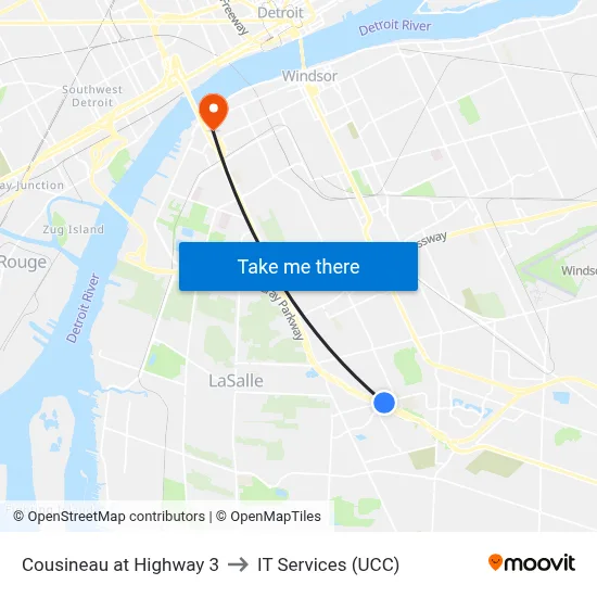 Cousineau at Highway 3 to IT Services (UCC) map