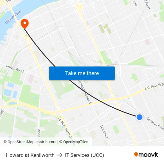 Howard at Kenilworth to IT Services (UCC) map