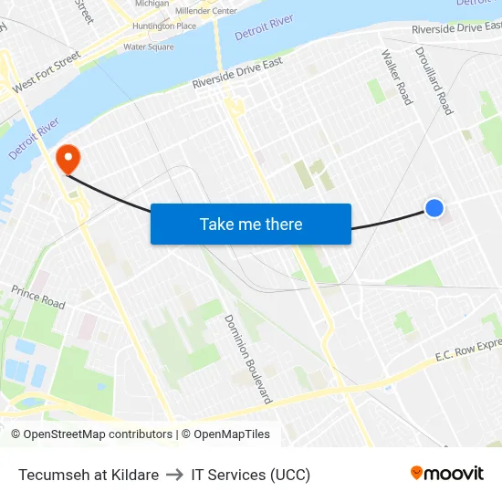 Tecumseh at Kildare to IT Services (UCC) map