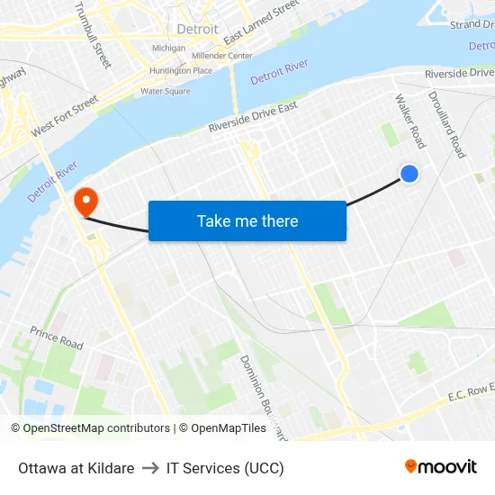 Ottawa at Kildare to IT Services (UCC) map