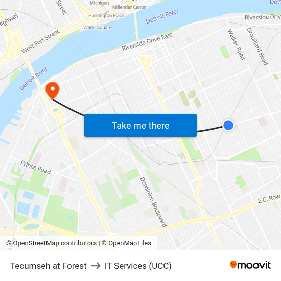 Tecumseh at Forest to IT Services (UCC) map