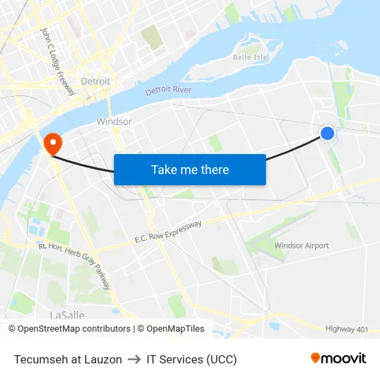 Tecumseh at Lauzon to IT Services (UCC) map