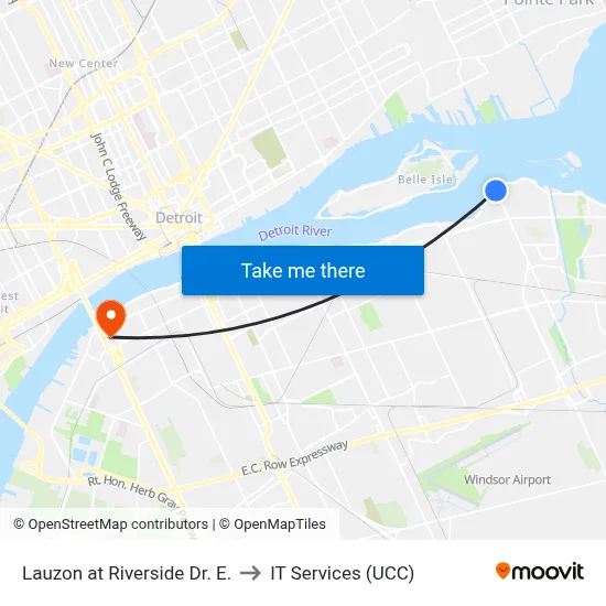 Lauzon at Riverside Dr. E. to IT Services (UCC) map