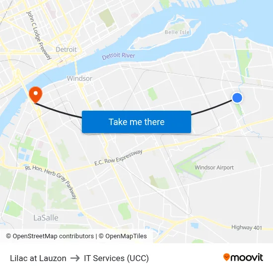 Lilac at Lauzon to IT Services (UCC) map