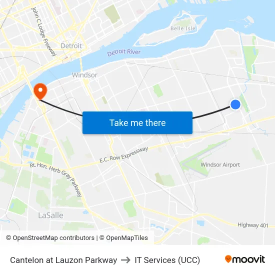 Cantelon at Lauzon Parkway to IT Services (UCC) map