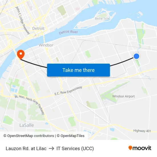 Lauzon Rd. at Lilac to IT Services (UCC) map