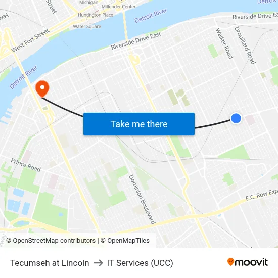 Tecumseh at Lincoln to IT Services (UCC) map