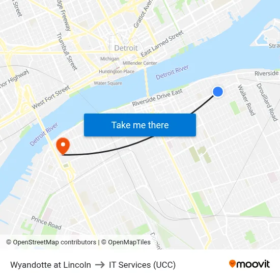 Wyandotte at Lincoln to IT Services (UCC) map